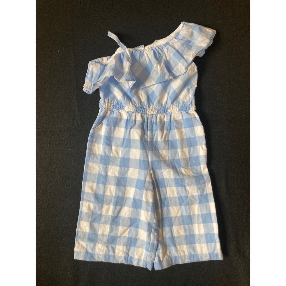 Janie and Jack Blue Gingham One Shoulder Ruffle Jumpsuit Kids 2T